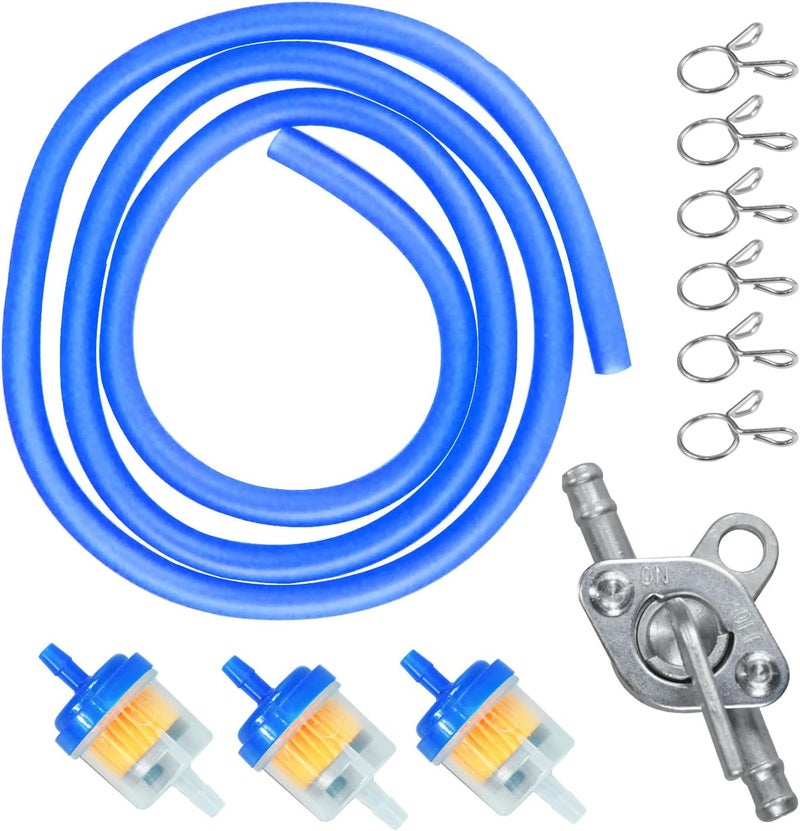HOLATO Gas Fuel Line Hose Clamps Fuel Filters with Inline Shut Off Valve Petcock Set for 50cc 70cc 90cc 110cc 125cc 150cc Taotao Coolster Apollo Baja ATV Four Wheeler Dirt Pit Bike (BLUE) - Image 1
